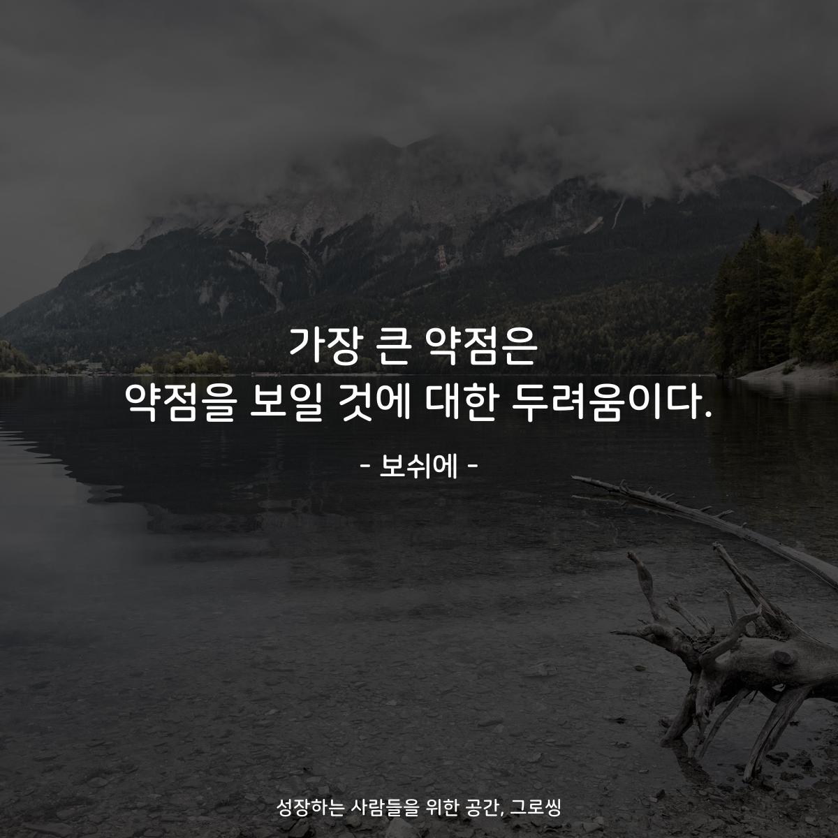 가장 큰 약점은 약점을 보일 것에 대한 두려움이다. - 보쉬에