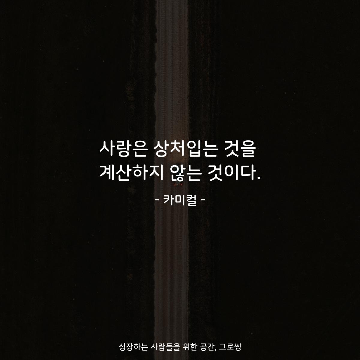 사랑은 상처입는 것을 계산하지 않는 것이다. - 카미컬