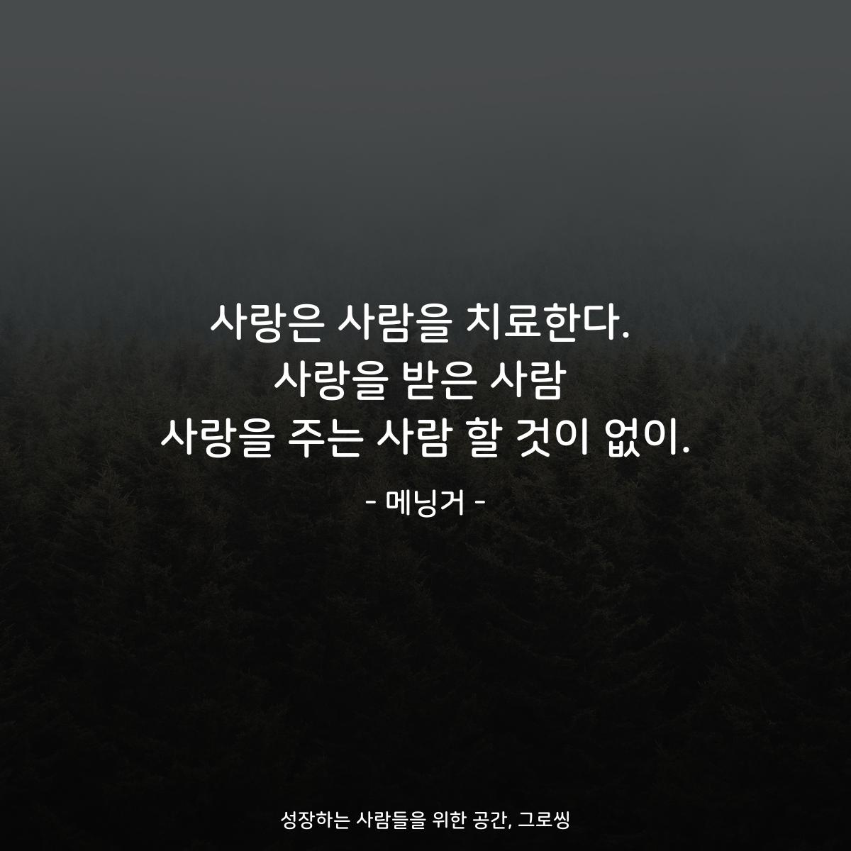 사랑은 사람을 치료한다. 사랑을 받은 사람 사랑을 주는 사람 할 것이 없이. - 메닝거