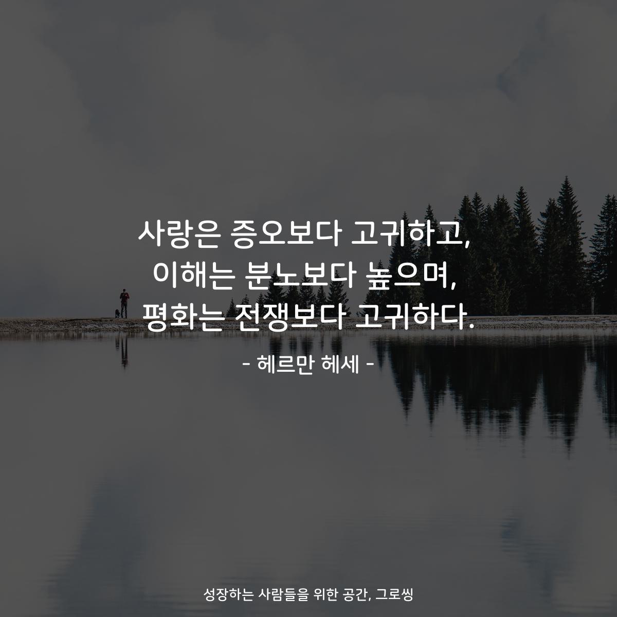 사랑은 증오보다 고귀하고, 이해는 분노보다 높으며, 평화는 전쟁보다 고귀하다. - 헤르만 헤세