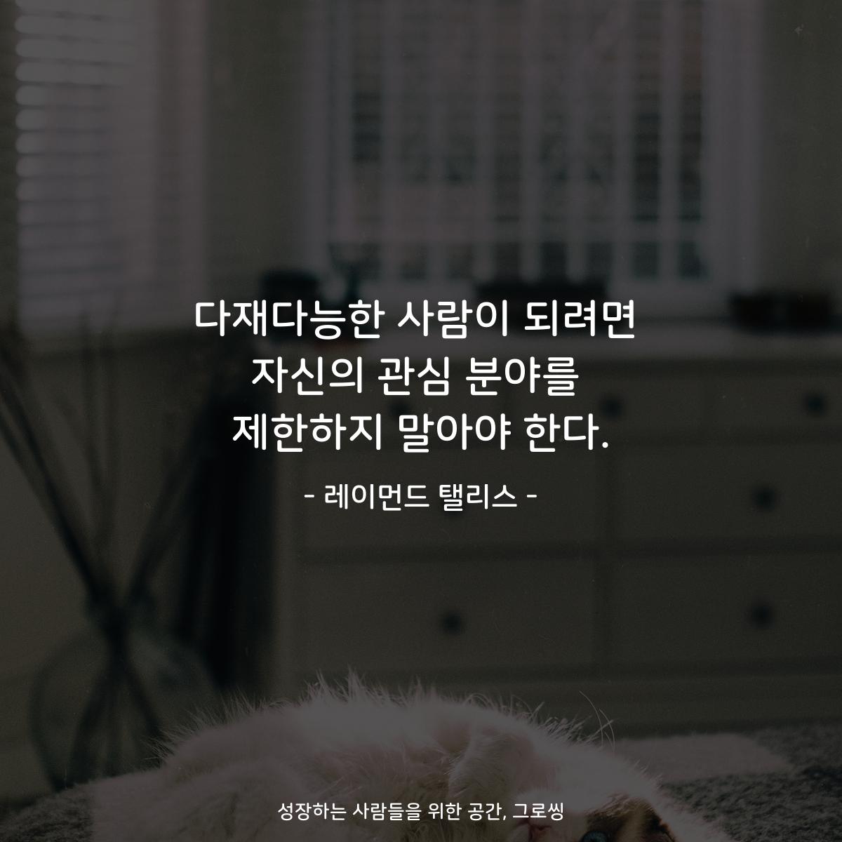 다재다능한 사람이 되려면 자신의 관심 분야를 제한하지 말아야 한다. - 레이먼드 탤리스