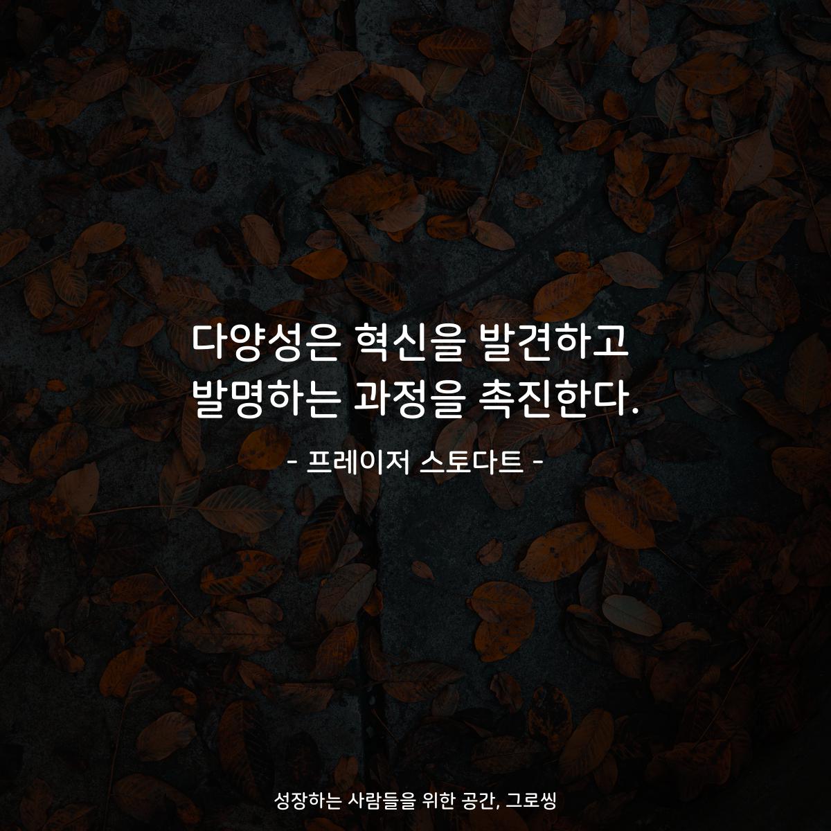 다양성은 혁신을 발견하고 발명하는 과정을 촉진한다. - 프레이저 스토다트