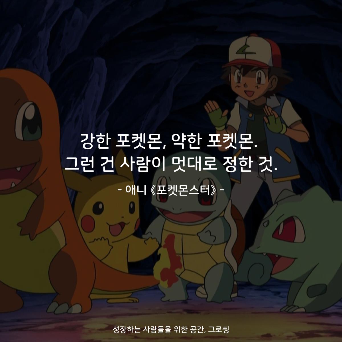 강한 포켓몬, 약한 포켓몬. 그런 건 사람이 멋대로 정한 것. - 애니 《포켓몬스터》