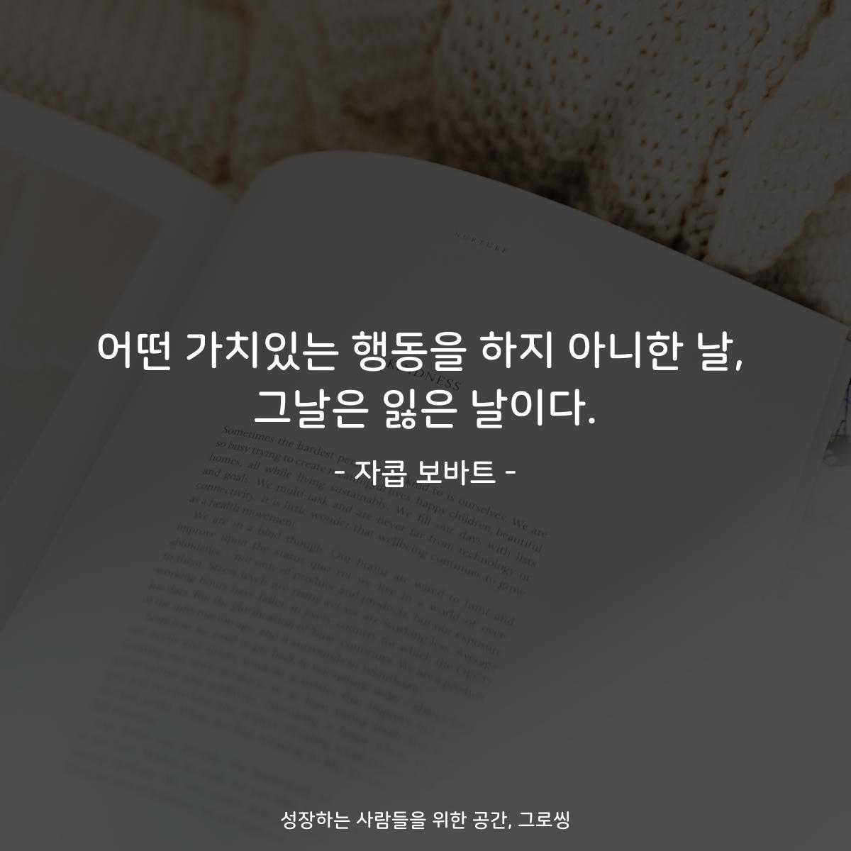 어떤 가치있는 행동을 하지 아니한 날, 그날은 잃은 날이다. - 자콥 보바트