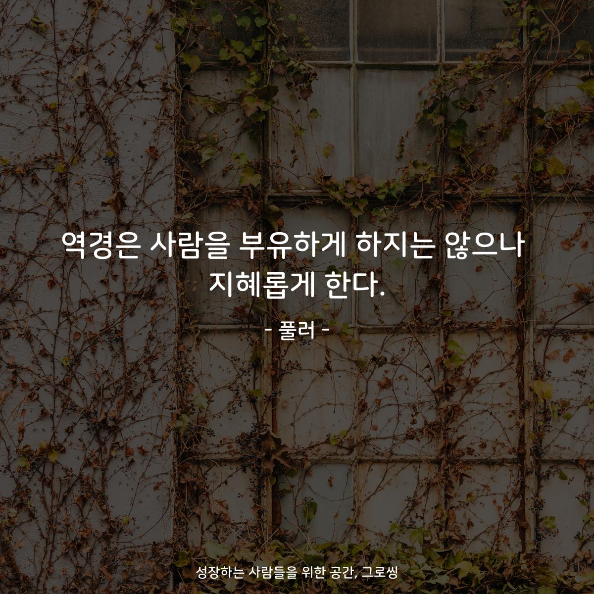 역경은 사람을 부유하게 하지는 않으나 지혜롭게 한다. - 풀러