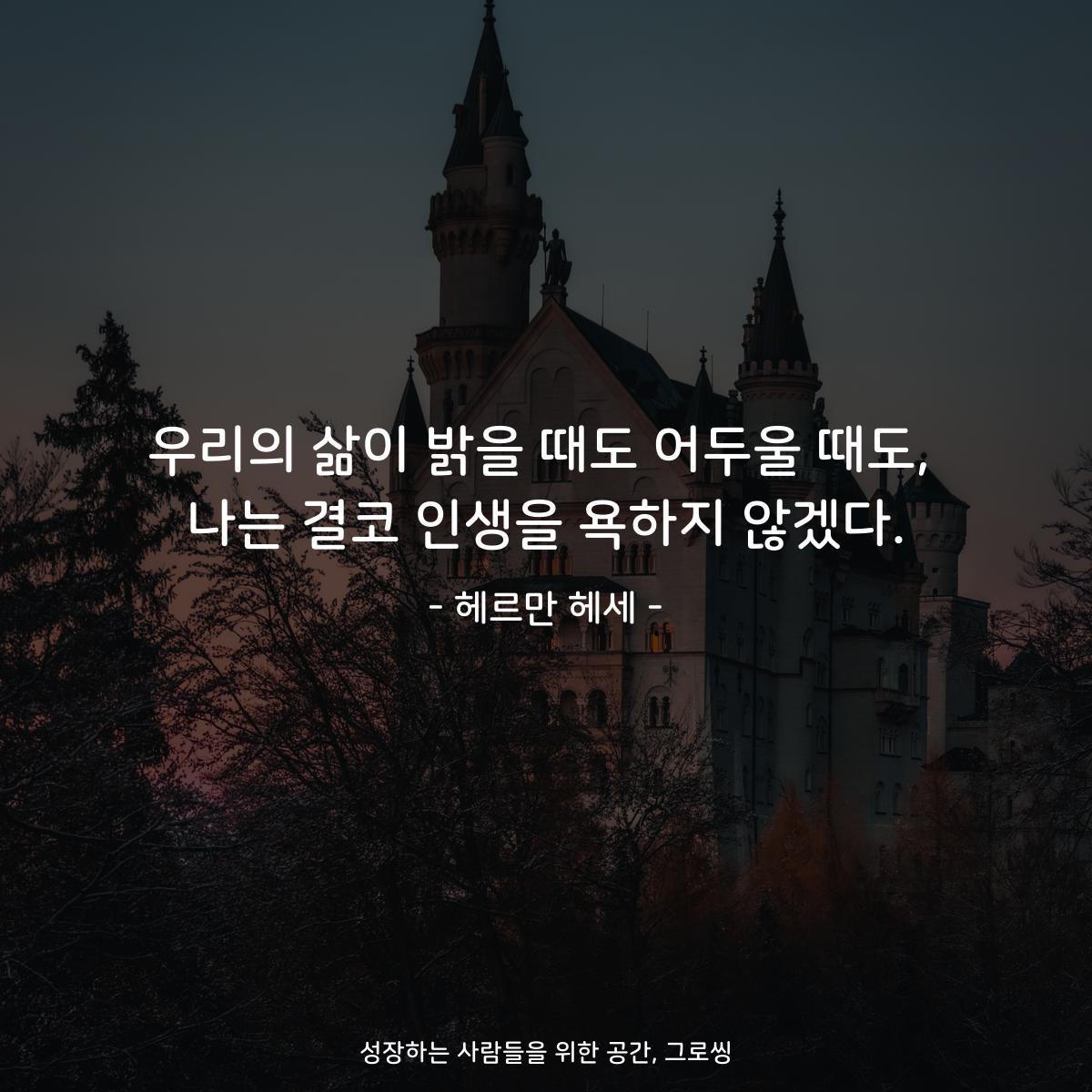 우리의 삶이 밝을 때도 어두울 때도, 나는 결코 인생을 욕하지 않겠다. - 헤르만 헤세