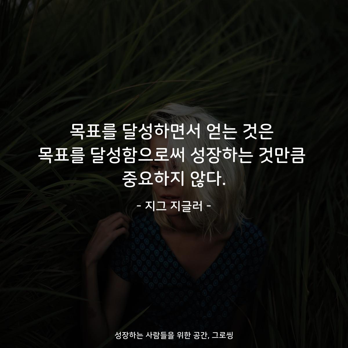 목표를 달성하면서 얻는 것은 목표를 달성함으로써 성장하는 것만큼 중요하지 않다. - 지그 지글러