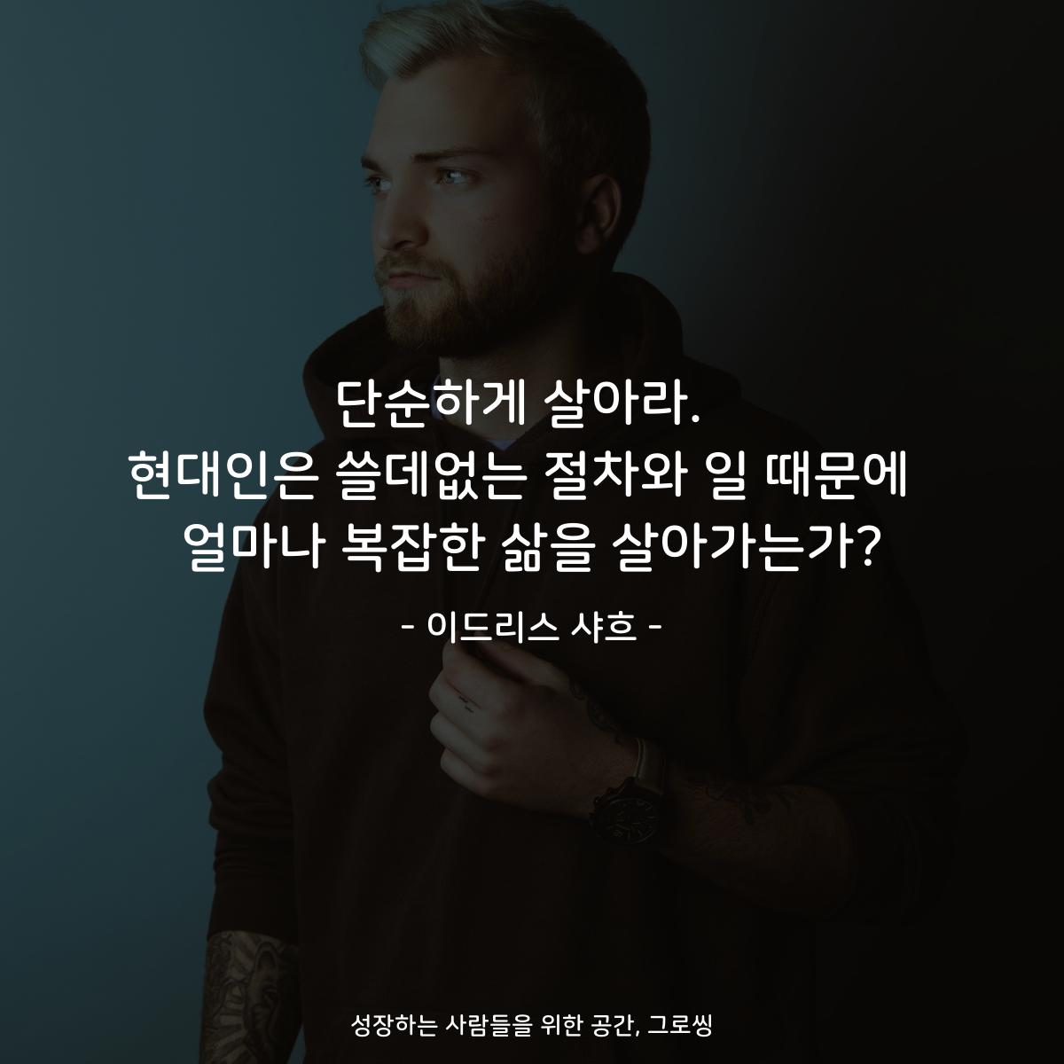 단순하게 살아라.  현대인은 쓸데없는 절차와 일 때문에  얼마나 복잡한 삶을 살아가는가? - 이드리스 샤흐