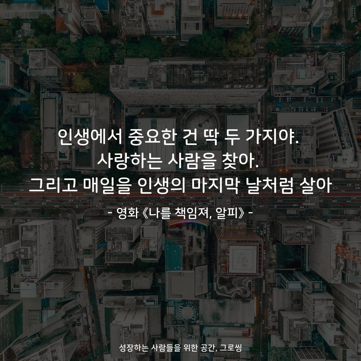 인생에서 중요한 건 딱 두 가지야. 사랑하는 사람을 찾아. 그리고 매일을 인생의 마지막 날처럼 살아 - 영화 《나를 책임져, 알피》