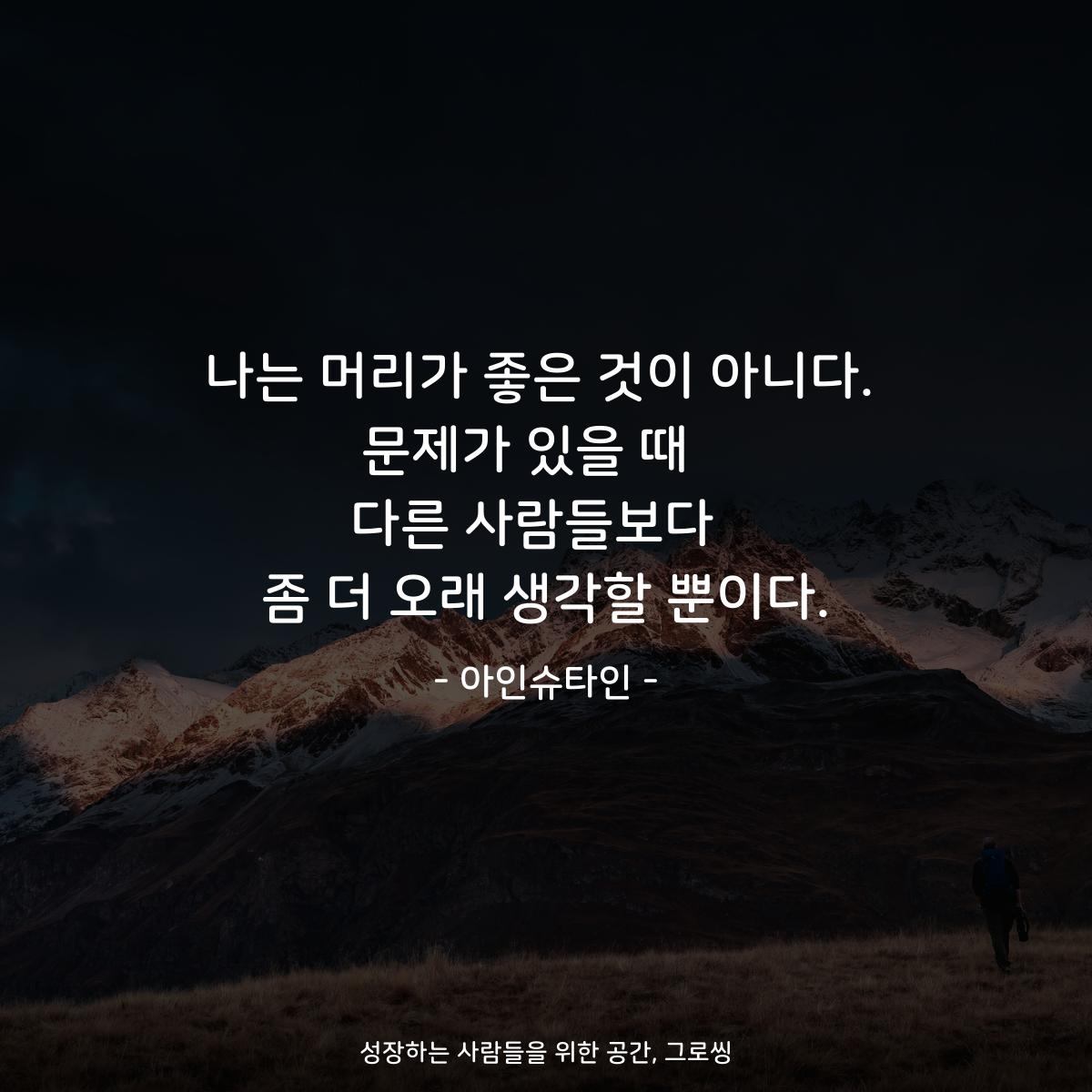 나는 머리가 좋은 것이 아니다. 문제가 있을 때   다른 사람들보다  좀 더 오래 생각할 뿐이다. - 아인슈타인