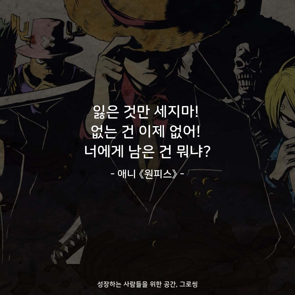 잃은 것만 세지마! 없는 건 이제 없어! 너에게 남은 건 뭐냐? - 애니 《원피스》