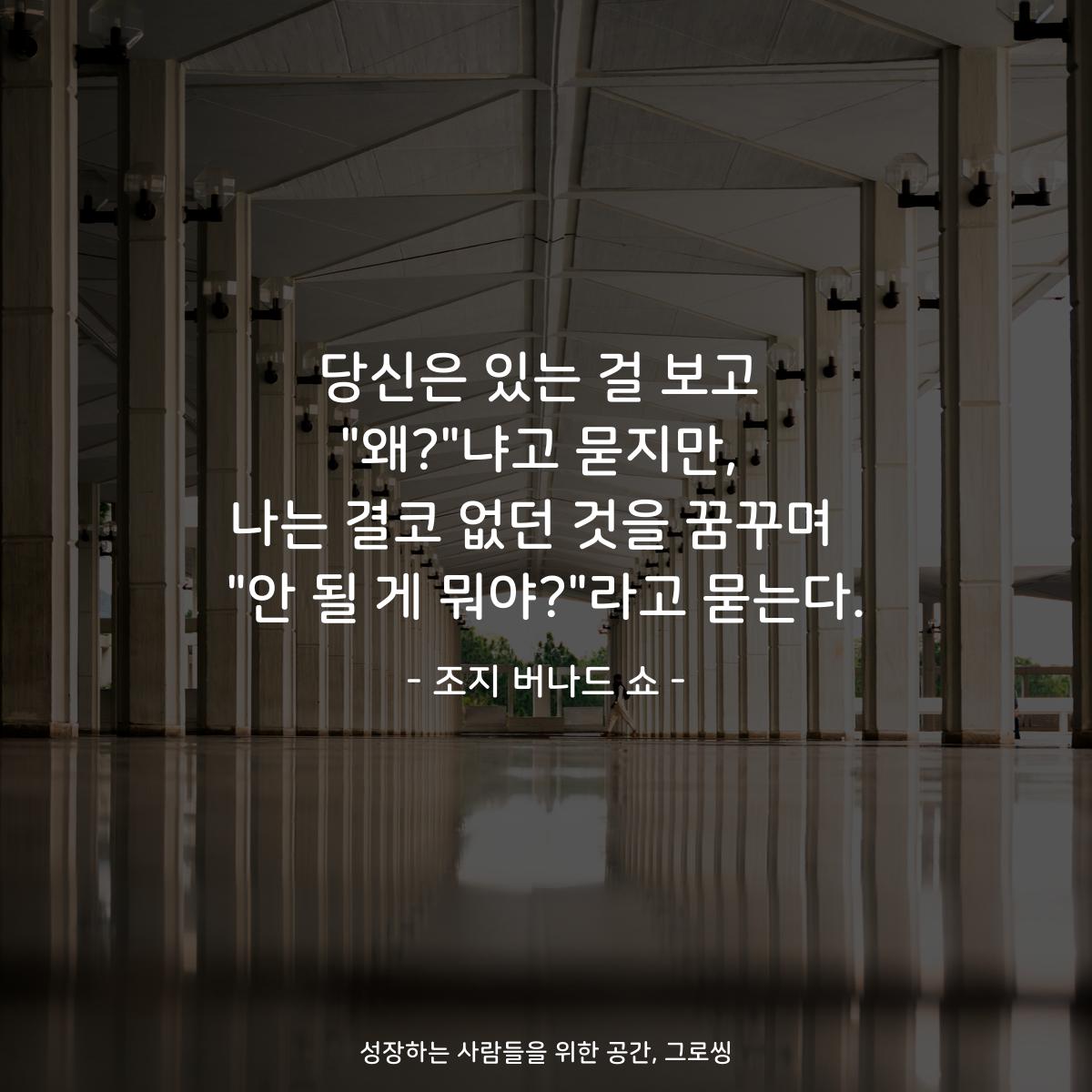 당신은 있는 걸 보고 "왜?"냐고 묻지만, 나는 결코 없던 것을 꿈꾸며  "안 될 게 뭐야?"라고 묻는다. - 조지 버나드 쇼