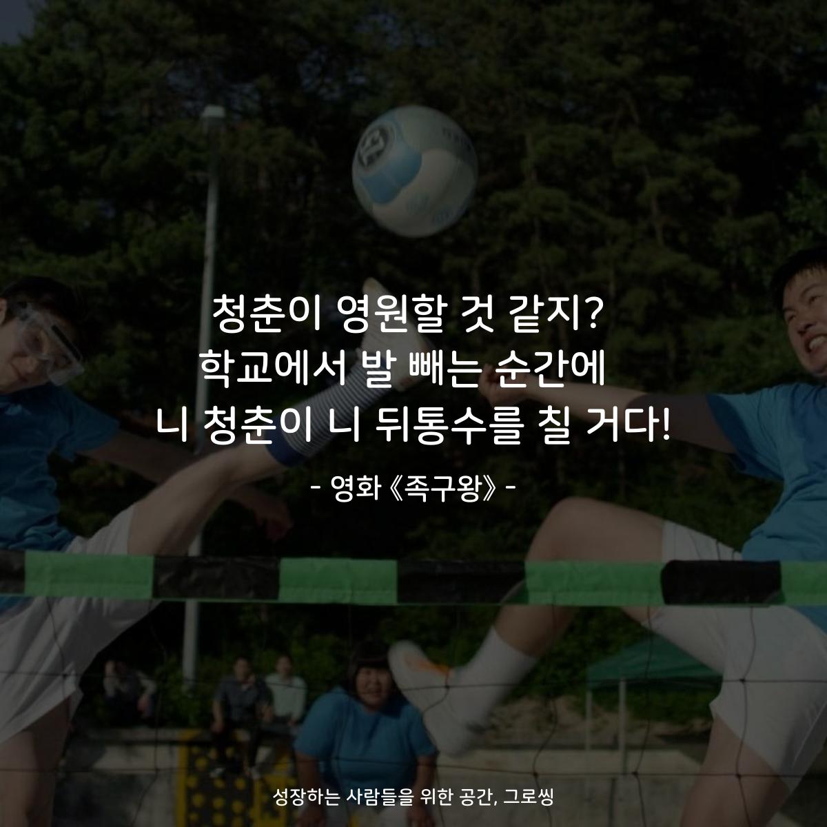 청춘이 영원할 것 같지? 학교에서 발 빼는 순간에  니 청춘이 니 뒤통수를 칠 거다! - 영화 《족구왕》