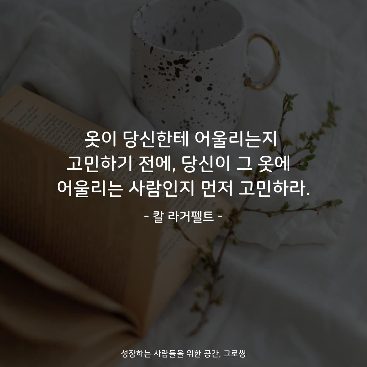 옷이 당신한테 어울리는지 고민하기 전에, 당신이 그 옷에  어울리는 사람인지 먼저 고민하라. - 칼 라거펠트