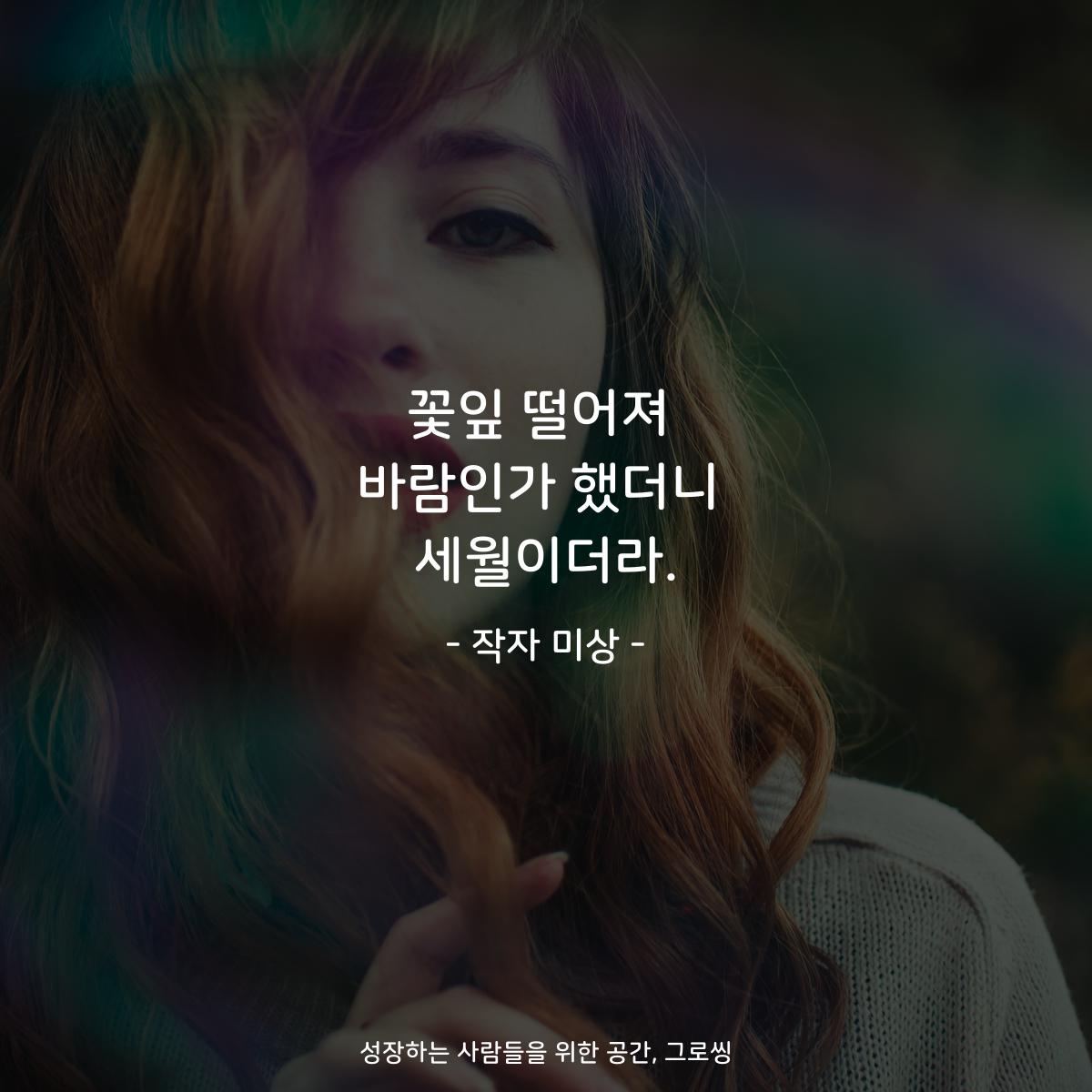 꽃잎 떨어져 바람인가 했더니 세월이더라. - 작자 미상