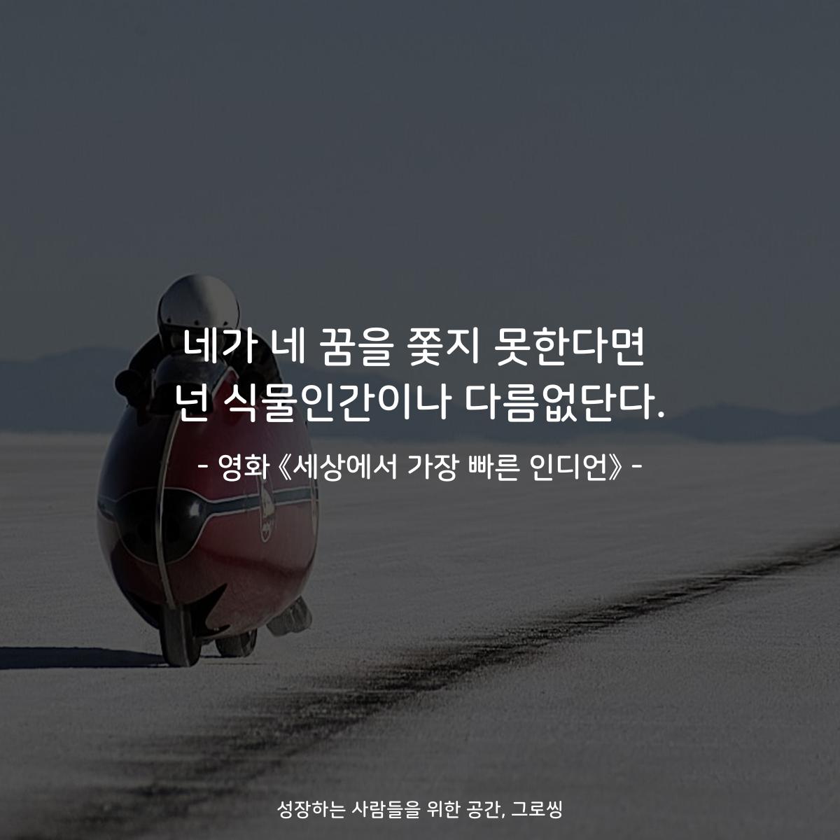 네가 네 꿈을 쫓지 못한다면 넌 식물인간이나 다름없단다. - 영화 《세상에서 가장 빠른 인디언》