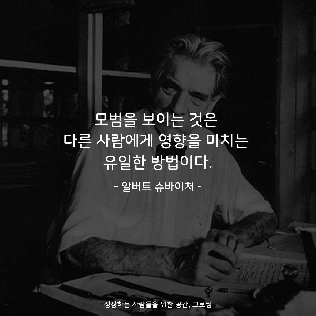 모범을 보이는 것은 다른 사람에게 영향을 미치는 유일한 방법이다. - 알버트 슈바이처