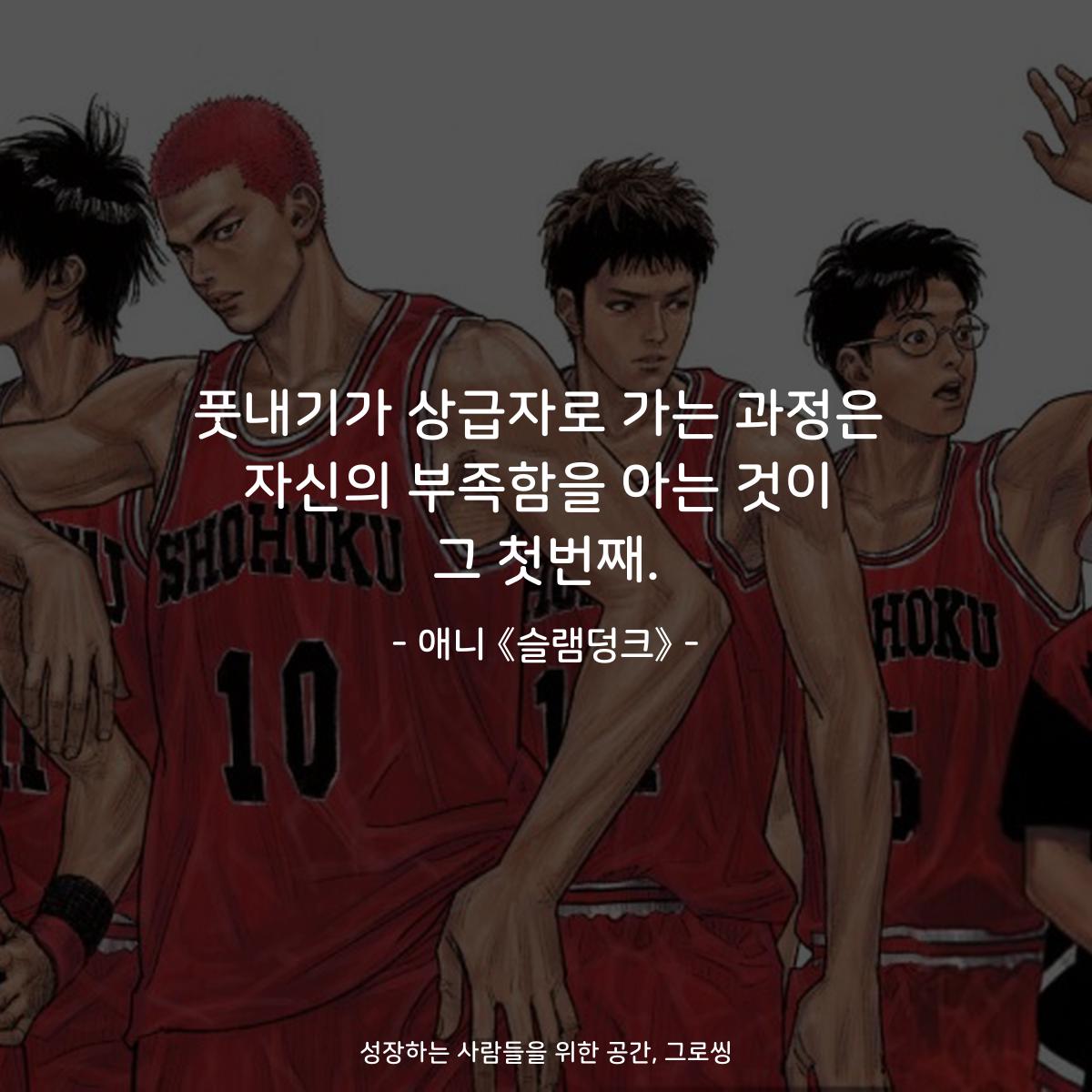 풋내기가 상급자로 가는 과정은 자신의 부족함을 아는 것이 그 첫번째. - 애니 《슬램덩크》