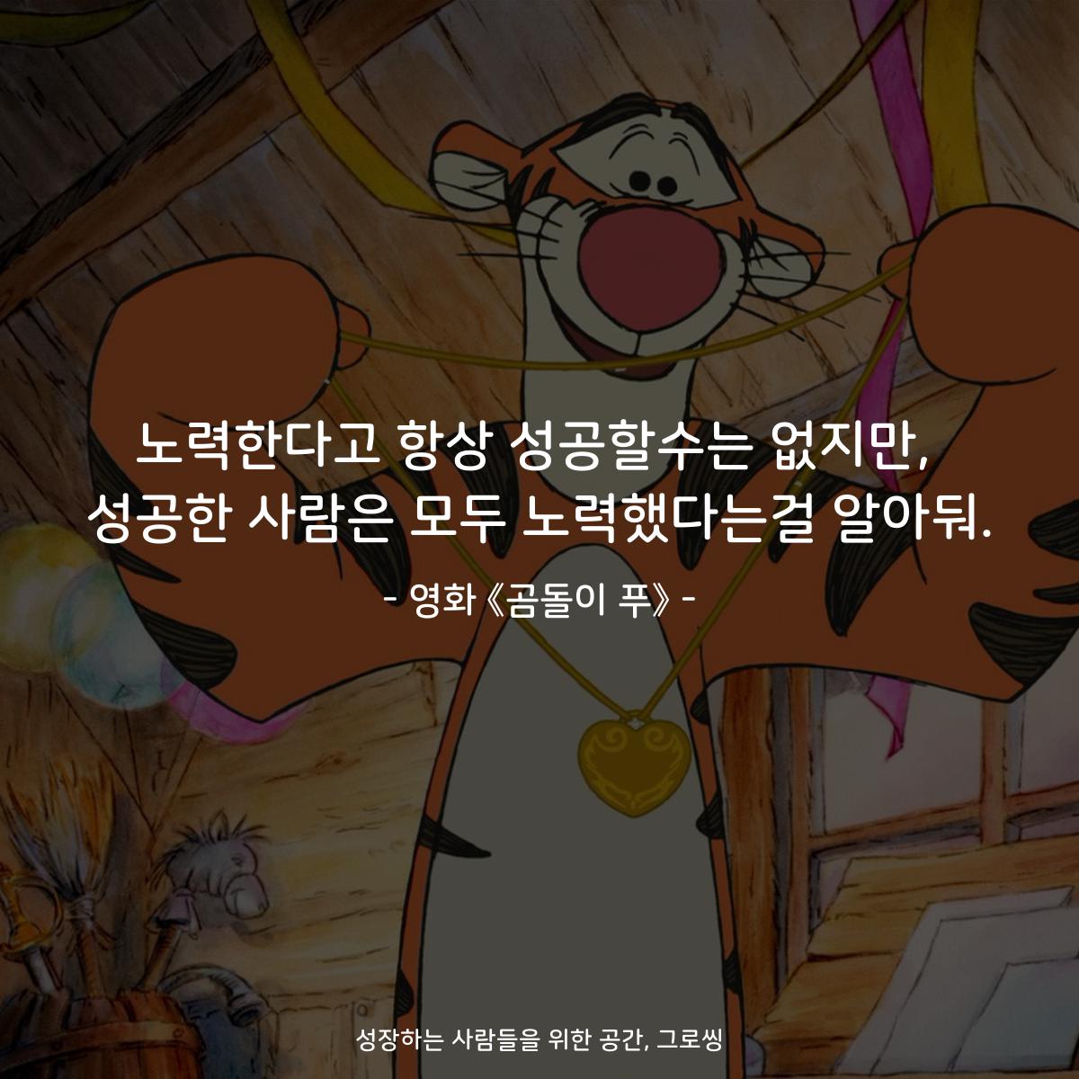 노력한다고 항상 성공할수는 없지만, 성공한 사람은 모두 노력했다는걸 알아둬. - 영화 《곰돌이 푸》