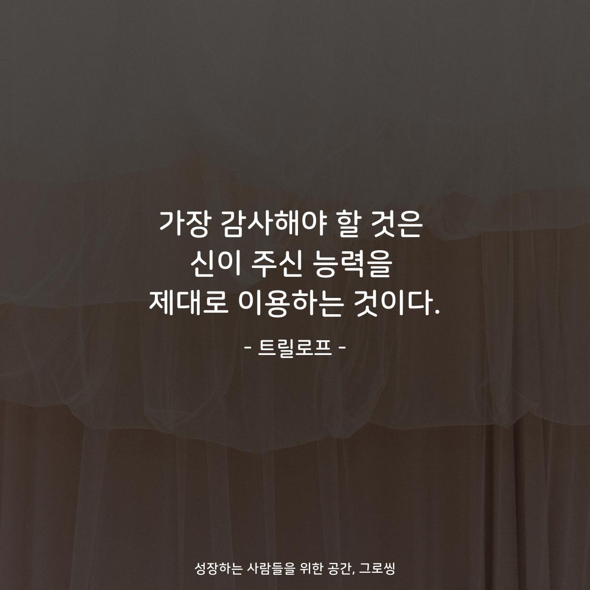 가장 감사해야 할 것은 신이 주신 능력을 제대로 이용하는 것이다. - 트릴로프