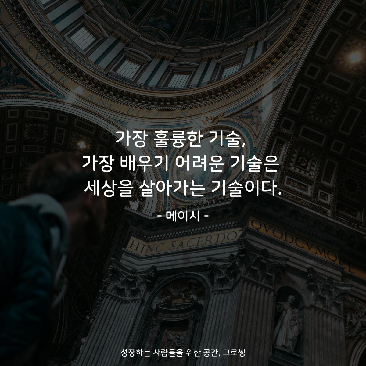 가장 훌륭한 기술, 가장 배우기 어려운 기술은 세상을 살아가는 기술이다. - 메이시