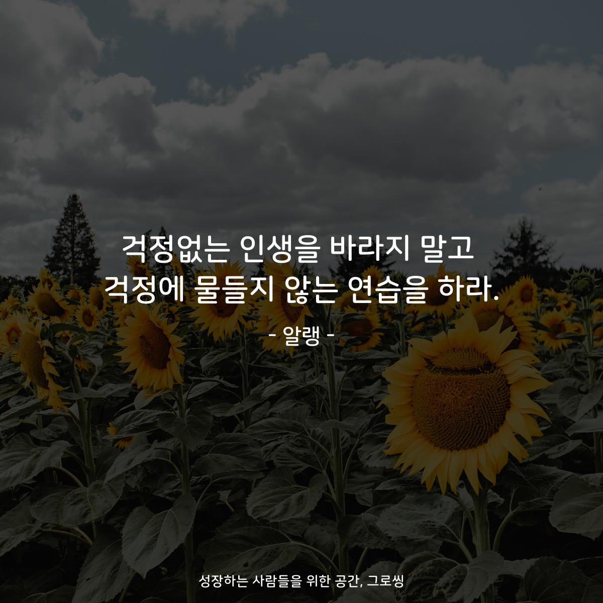 걱정없는 인생을 바라지 말고 걱정에 물들지 않는 연습을 하라. - 알랭