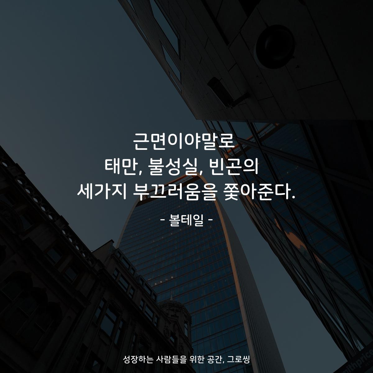 근면이야말로 태만, 불성실, 빈곤의  세가지 부끄러움을 쫓아준다. - 볼테일