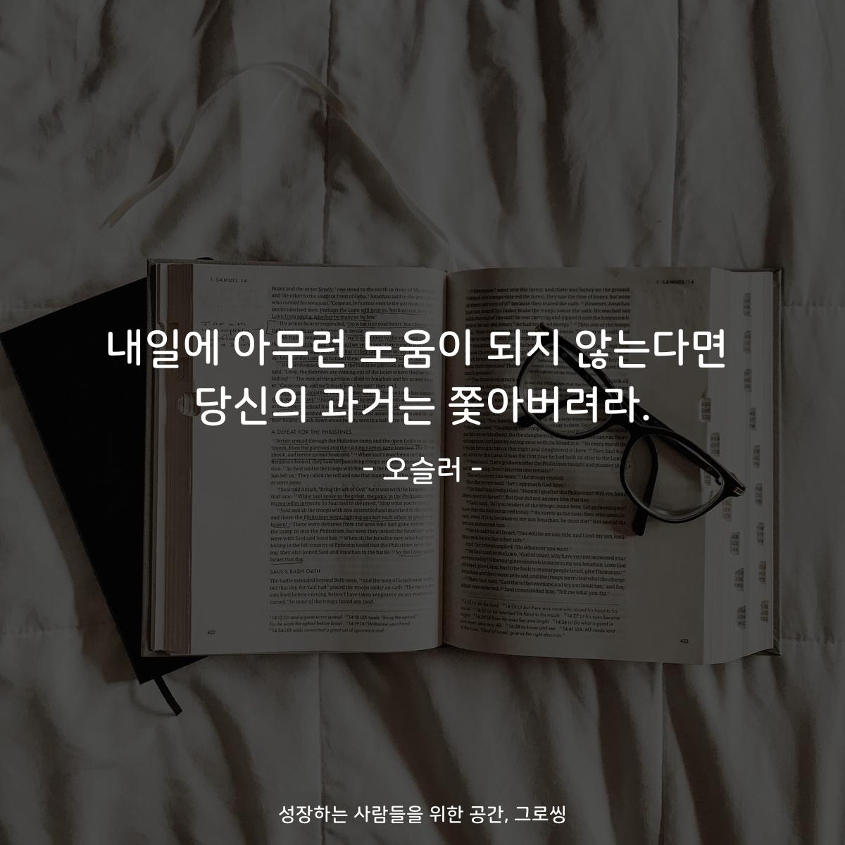 내일에 아무런 도움이 되지 않는다면 당신의 과거는 쫓아버려라. - 오슬러